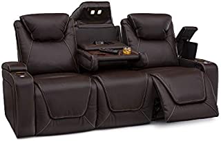 Seatcraft Vienna Home Theater Seating Leather Sofa Recline, Adjustable Headrest, Powered Lumbar Support, and Cup Holders (Sofa, Brown)