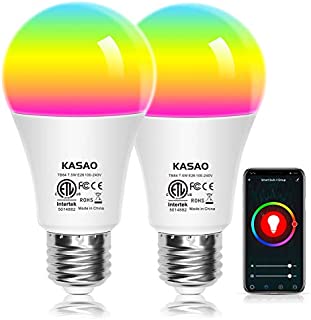 WiFi Smart LED Light Bulbs, A19 E26 RGB+W Color Changing Light Bulb Compatible with Alexa, Google Home Assistant and IFTTT + APP Control No Hub Required 7.5W (60W Equivalent)-2 Pack