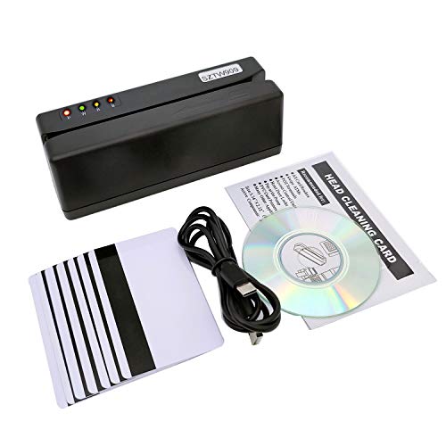 SZTW909 USB Credit Card Reader Magnetic Stripe Card Reader Writer with 3 Tracks, for Credit Card, Debit Card, Gift Card, Club Membership Card All Magnetic Swipe Card with 10 Blank Cards