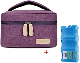 Breastmilk Cooler with Ice Pack Healthy Baby Daycare Set - Keep Food Warm or Cool for Go Out Lunch Bag-Large Capacity Storage for 6 Breastmilk Bottles in 5oz Bottle Tote Bags,Purple