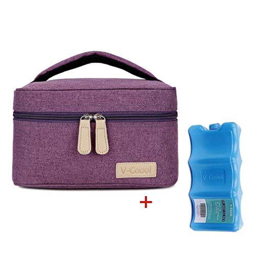 Breastmilk Cooler with Ice Pack Healthy Baby Daycare Set - Keep Food Warm or Cool for Go Out Lunch Bag-Large Capacity Storage for 6 Breastmilk Bottles in 5oz Bottle Tote Bags,Purple