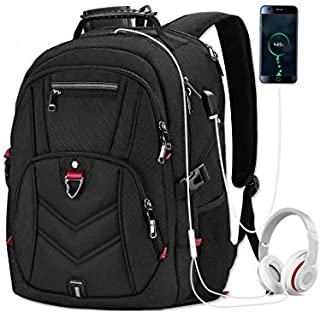 Laptop Backpack 17 Inch Business Travel Backpacks for Men Women Extra Large Waterproof TSA Anti Theft College Hight School Bookbags with USB Charging Port 17.3 Gaming Computer Backpack 45L, Black