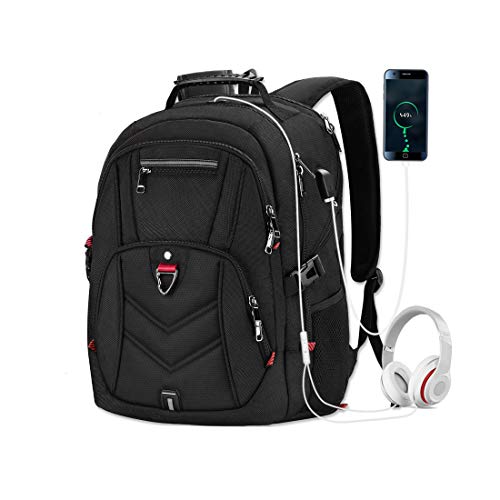 Laptop Backpack 17 Inch Business Travel Backpacks for Men Women Extra Large Waterproof TSA Anti Theft College Hight School Bookbags with USB Charging Port 17.3 Gaming Computer Backpack 45L, Black