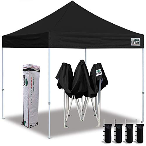 Eurmax 10'x10' Ez Pop Up Canopy Tent Sport Instant Canopies with Heavy Duty Roller Bag,Bonus 4 Sand Weights Bags (Black)