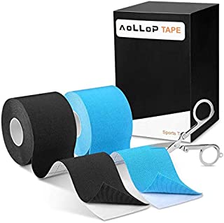 Kinesiology Tape (2 Uncut Rolls), Aollop Waterproof Sports Tape Physio Tape, Muscle Tape for Pain Relief, Muscle & Joint Support, 16.4ft Latex Free Elastic Therapeutic Tape with Scissor