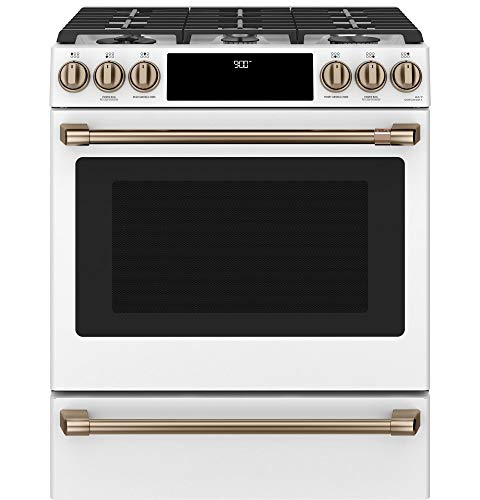 Cafe C2S900P4MW2 30 in. 5.7 cu. ft. Slide-In Dual Fuel Range with Self-Cleaning Convection Oven in Matte White, Fingerprint Resistant