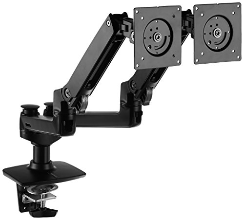 Amazon Basics Premium Dual Monitor Stand - Lift Engine Arm Mount, Aluminum - Black