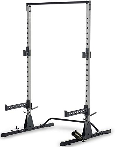 Fitness Reality Multi-function Adjustable Power Rack Squat Stand with J-Hooks, Land Mine, Adjustable Weight Horns, grey