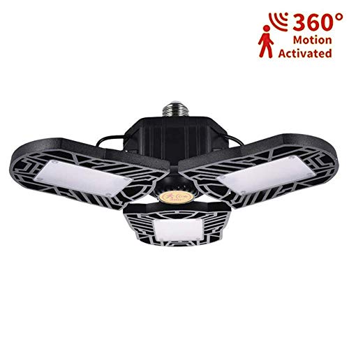 60W Deformable LED Garage Light, Motion Activated Garage Lighting, 6000LM Ceiling Light E26/E27 Factory Industrial Lighting, Cold White 6000K Light IP65 for Garage, Warehouse, Workshop