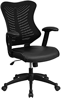 Flash Furniture High Back Designer Black Mesh Executive Swivel Ergonomic Office Chair with LeatherSoft Seat and Adjustable Arms