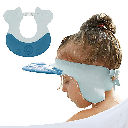 Baby Shower Cap Visor with Ear Protection for Bathing Washing Hair, Adjustable Cute Waterproof Shampoo Shower Cap for Toddler, Kids, Girls, Boys, Children, Blue