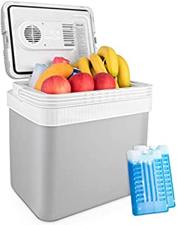 AstroAI Electric Cooler 26 Quarts/ 24 Liter Portable Thermoelectric Car Cooler for Beverage, Beer, Wine, Seafood, Fruits, Home and Travel with 2 Ice Packs (Gray)