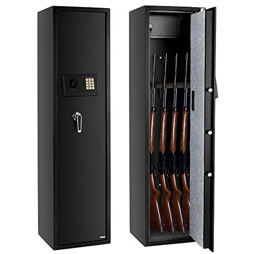 FCH Gun Safe Electronic 5-Gun Rifle Safe Large Firearm Safe Cabinet Quick Access Gun Storage Cabinet with Small Lock Box for Handguns AmmoCodes Memory FunctionUpgraded Package