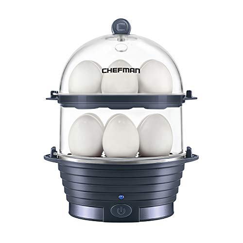 Chefman Electric Egg Cooker Boiler, Rapid Egg-Maker & Poacher, Food & Vegetable Steamer, Quickly Makes 12 Eggs, Hard or Soft Boiled, Poaching and Omelet Trays Included, BPA-Free, Midnight Blue