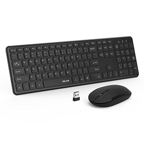 Wireless Keyboard and Mouse, Jelly Comb 2.4GHz Ultra Thin Full Size Wireless Keyboard Mouse Combo Set with Number Pad for Computer, Laptop, PC, Desktop, Notebook, Windows 7, 8, 10-(Black)