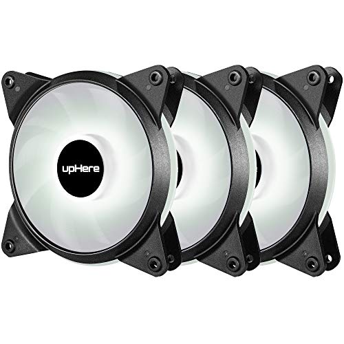 upHere 120mm 3-Pack 3-Pin High Airflow Quiet Edition White LED Case Fan for PC Cases, CPU Coolers, and Radiators T3WT3-3