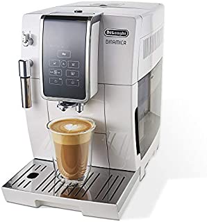 De'Longhi Dinamica Automatic Coffee & Espresso Machine TrueBrew (Iced-Coffee), Burr Grinder + Descaling Solution, Cleaning Brush & Bean Shaped Icecube Tray, White, ECAM35020W