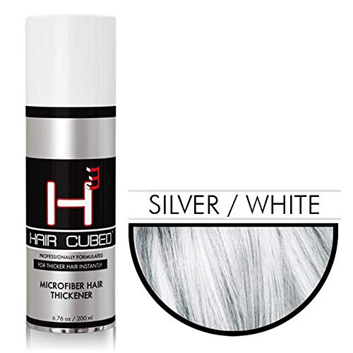 HairCubed  Hair Micro Fibers for Thinning Hair - 100% Undetectable & Natural, USA Patented Formula  30 second transformation. (Silver)