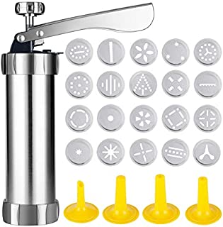 OCEANPAX Cookie Press Machine Stainless Steel Biscuit Maker and Churro Maker with 20 Discs and 4 Icing Tips