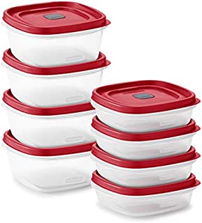 Rubbermaid 2108392 Easy Find Vented Lids Food Storage, Set of 8 (16 Pieces Total) Plastic Meal Prep Containers, 8-Pack, Racer Red