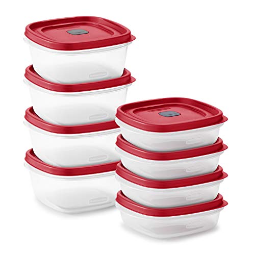 Rubbermaid Easy Find Vented Lids Food Storage, Set of 8 (16 Pieces Total) Plastic Meal Prep Containers, 8-Pack, Racer Red