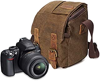 Peacechaos Compatible with/Replacement for Nikon Vintage Waterproof Canvas Leather Trim DSLR SLR Shockproof Camera Shoulder Messenger Bag