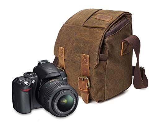 Peacechaos Compatible with/Replacement for Nikon Vintage Waterproof Canvas Leather Trim DSLR SLR Shockproof Camera Shoulder Messenger Bag