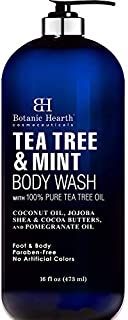 Tea Tree Oil Body Wash with Mint by BOTANIC HEARTH - Paraben Free, Helps Fight Body Odor, Athletes Foot, Jock Itch, Ringworm, Skin Irritations, Shower Gel Soap - for Women and Men - 16 fl oz