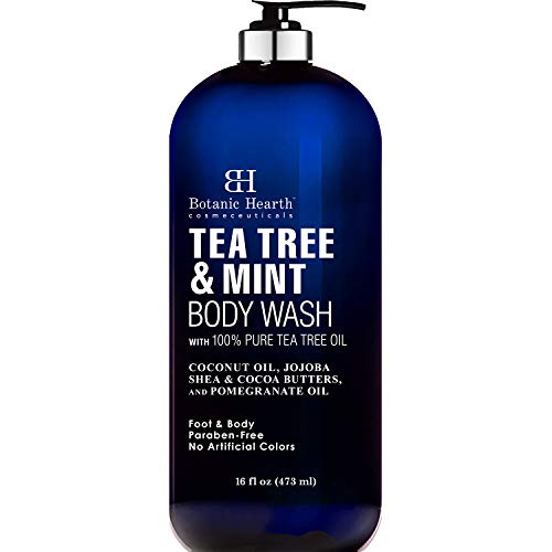 Tea Tree Oil Body Wash with Mint by BOTANIC HEARTH - Paraben Free, Helps Fight Body Odor, Athletes Foot, Jock Itch, Ringworm, Skin Irritations, Shower Gel Soap - for Women and Men - 16 fl oz