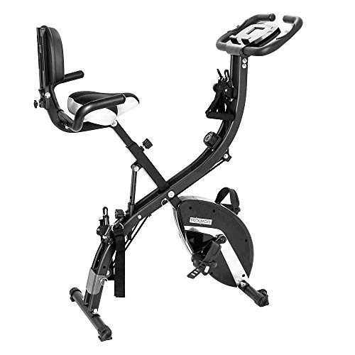 PEXMOR 3 in 1 Adjustable Folding Exercise Bike Convertible Magnetic Upright Recumbent Bike with Arm Bands and Leg Bands (Black)