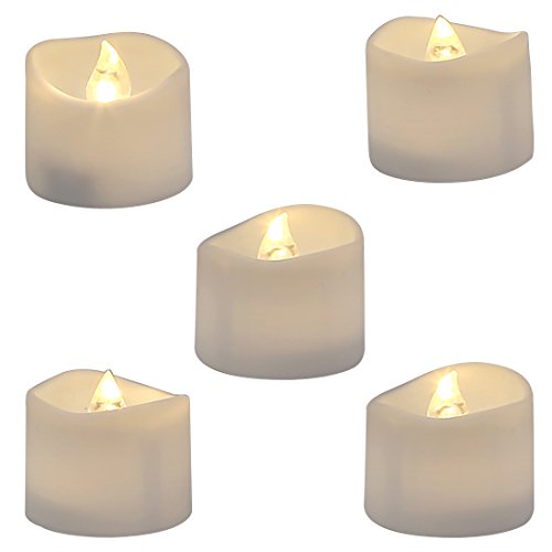 Homemory Realistic and Bright Flickering Bulb Battery Operated Flameless LED Tea Light for Seasonal & Festival Celebration, Pack of 12, Electric Fake Candle in Warm White and Wave Open