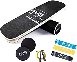 Raise Your Game Balance Board Trainer Agility Set, Wooden Wobble Roller for Exercise Sports, Training Equipment for Balance Stability and Fitness, with Free Workout Guide