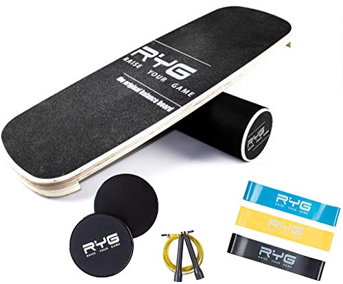 Raise Your Game Balance Board Trainer Agility Set, Wooden Wobble Roller for Exercise Sports, Training Equipment for Balance Stability and Fitness, with Free Workout Guide