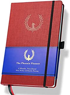 The Phoenix Planner - Best Daily Calendar and Agenda for Goal Setting, Boost Happiness and Productivity - Gratitude Journal, Habit Tracker, Quarterly Business Planner - 6 Months, Undated (Crimson)