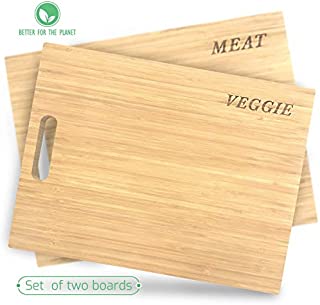 Sophie & Panda Organic Bamboo Cutting Boards for Kitchen - Enable cleaner and safer food preparation - Set of 2 chopping board to separate cutting Meat from Veggie - Cool Unique gift Butcher Block