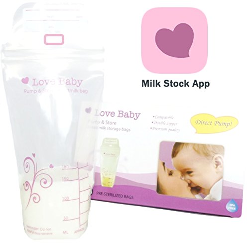 Direct-Pump Breastmilk Storage Bags with Breastmilk Management App by Love Baby, 100 Count