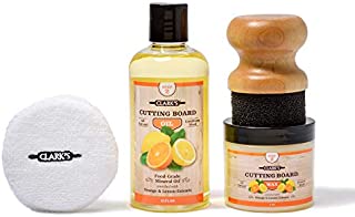 CLARK'S Cutting Board Finishing Kit | Orange-Lemon Scent | CLARK'S Cutting Board Oil (12 oz) - Cutting Board Wax (6oz) - Small Applicator - Buffing Pad