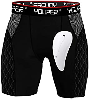 Youper Adult Elite Padded Sliding Shorts, Compression Slider Shorts w/Soft Athletic Cup for Baseball, Football, Lacrosse, Hockey, MMA (Black Black (with Cup), Adult - Small)