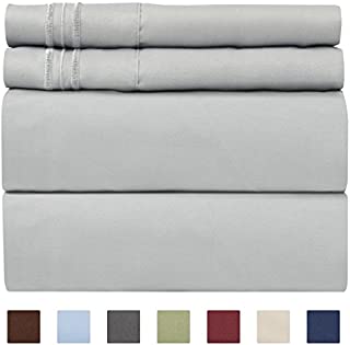 King Size Sheet Set - 4 Piece Set - Hotel Luxury Bed Sheets - Extra Soft - Deep Pockets - Easy Fit - Breathable & Cooling - Wrinkle Free - Comfy  Light Grey Bed Sheets - Kings Sheets  4 PC