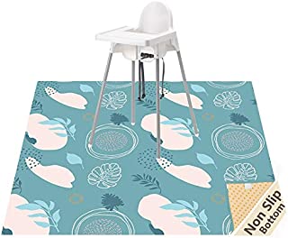 Splat Mat for Under High Chair/Arts/Crafts, WOMUMON Washable Spill Mat Waterproof Anti-Slip Floor Protector Splash Mat, Messy Mat and Table Cloth (Leaves)