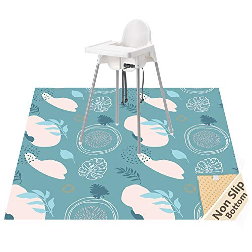 Splat Mat for Under High Chair/Arts/Crafts, WOMUMON Washable Spill Mat Waterproof Anti-Slip Floor Protector Splash Mat, Messy Mat and Table Cloth (Leaves)