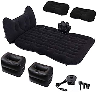 Qukpa Inflatable Car Air Mattress Bed, Truck Back Seat Portable Travel Camping Bed with Electric Car Air Pump, Cup Holder, 2 Pillows, 2 Foot Pads, Fits SUV, RV, Truck ETC General Car Model