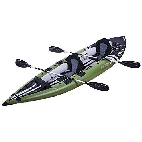 Elkton Outdoors Steelhead Fishing Kayak - Inflatable Touring, Two-Person Angler Includes Paddle, Hard Mounting Points, Bungee Storage