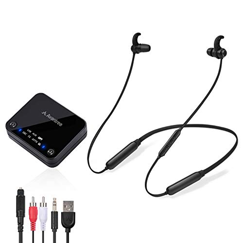 Avantree HT4186 Wireless Headphones Earbuds for TV Watching, Neckband Earphones Hearing Set w/ Bluetooth Transmitter for OPTICAL Digital Audio, RCA, 3.5mm Aux Ported TVs, PLUG n PLAY, No Audio Delay