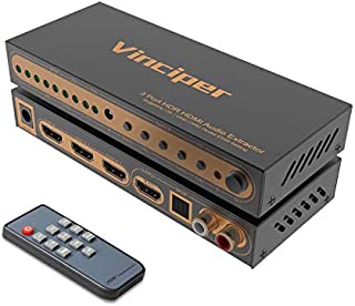 Vinciper HDMI Switch, 3 Ports 4K@60Hz HDMI Audio Extractor,HDMI 2.0 Switcher with Optical Toslink SPDIF & RCA L/R Audio Out, HDMI Splitter with IR Remote Support UHD/HDR/Dolby Vision/Atmos/18Gbps/ARC