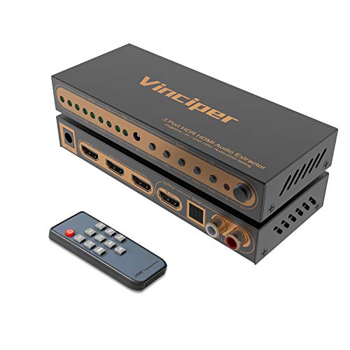 Vinciper HDMI Switch, 3 Ports 4K@60Hz HDMI Audio Extractor,HDMI 2.0 Switcher with Optical Toslink SPDIF & RCA L/R Audio Out, HDMI Splitter with IR Remote Support UHD/HDR/Dolby Vision/Atmos/18Gbps/ARC