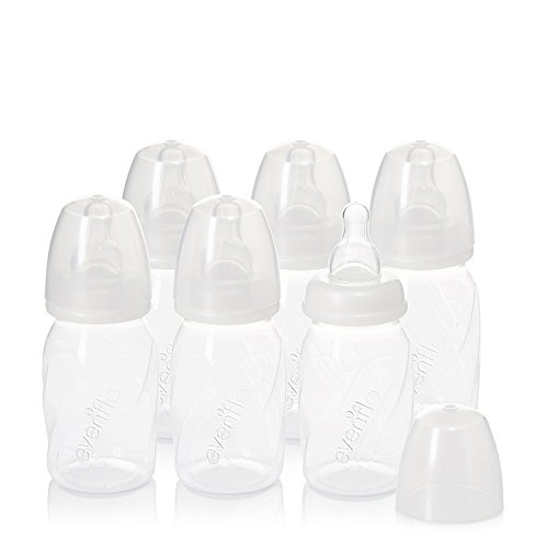 Evenflo Feeding Premium Proflo Vented Plus Polypropylene Baby, Newborn and Infant Bottles - Helps Reduce Colic - Clear, 4 Ounce (Pack of 6)