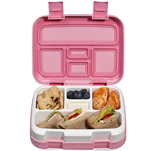 Lunch Box for Kids Childrens, Bento lunch Box for Boys Girls, Toddler School Lunch Containers 5-Compartment On-the-Go Meal Fruit Snack Packing for Picnic Outdoors, Leak Proof Durable & Microwave Safe