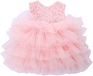 Cilucu Baby Girls Dress Toddler Kids Party Dress Tutu Pageant Lace Dresses Gown for Flower Girl Baby Birthday Pink Peach 12Months-2T