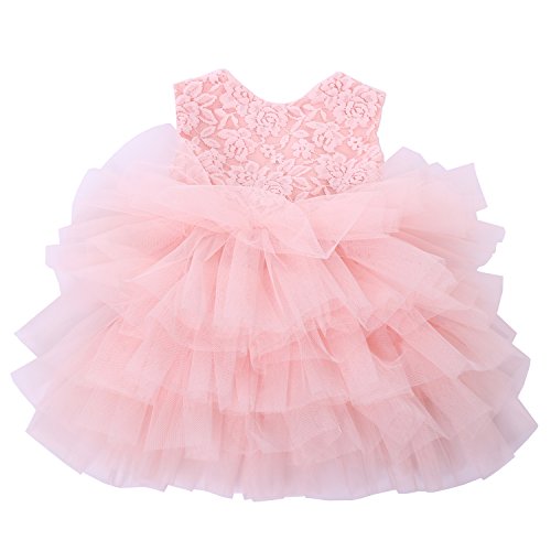 Cilucu Baby Girls Dress Toddler Kids Party Dress Tutu Pageant Lace Dresses Gown for Flower Girl Baby Birthday Pink Peach 12Months-2T